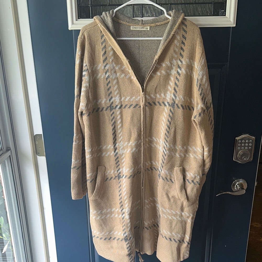 Tan Plaid Hooded Cardigan